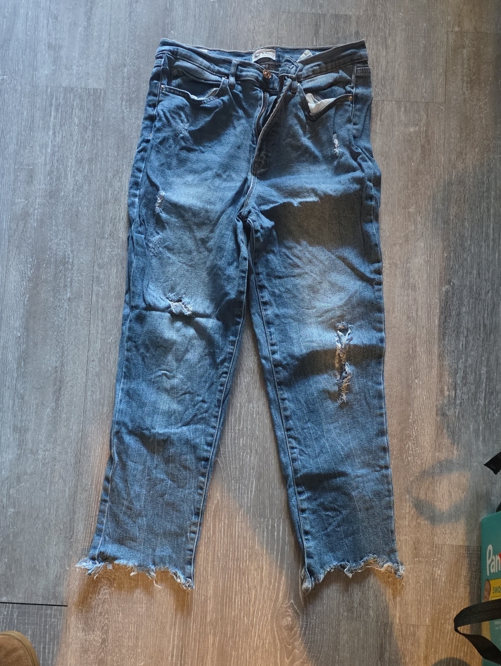 Free Add On Frayed Hem Ankle Jeans - Blue